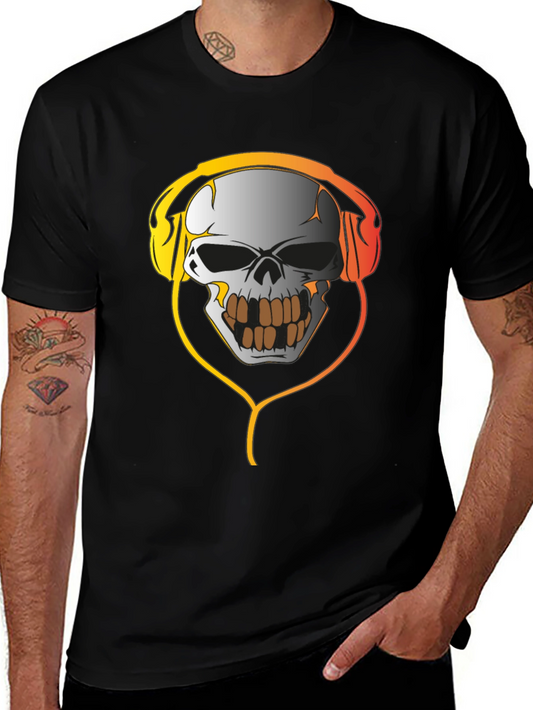Skull Headphones Graphic Tee - Black Cotton T-Shirt