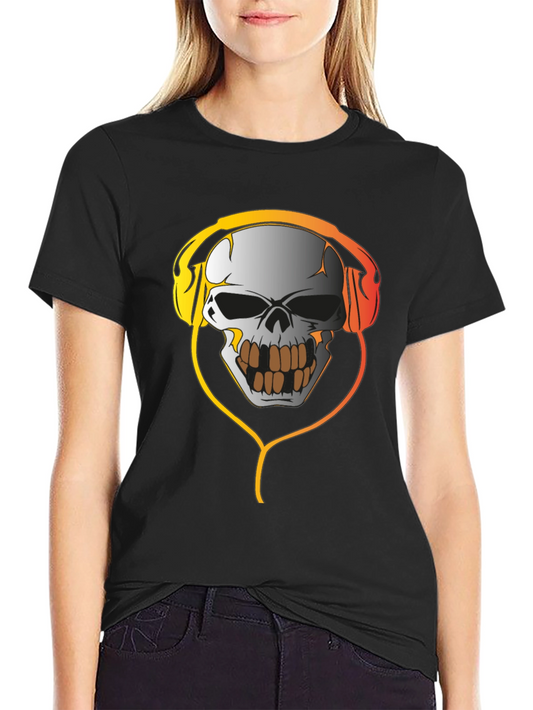 Skull Headphones Graphic Tee - Black Cotton T-Shirt